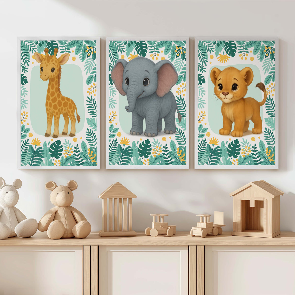 Safari Wall Decor for Nursery – Elephant, Lion & Giraffe