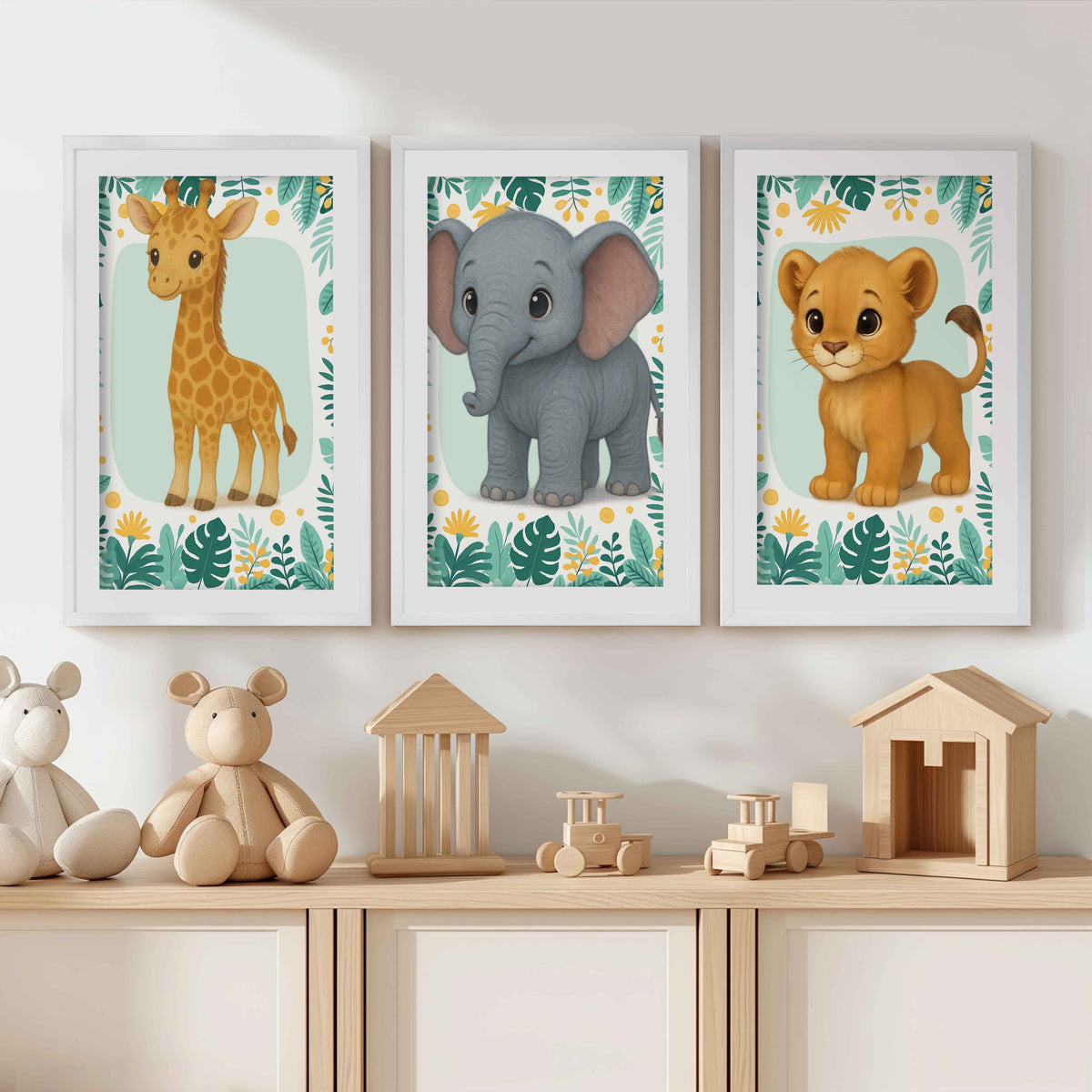 Safari Wall Decor for Nursery – Elephant, Lion & Giraffe