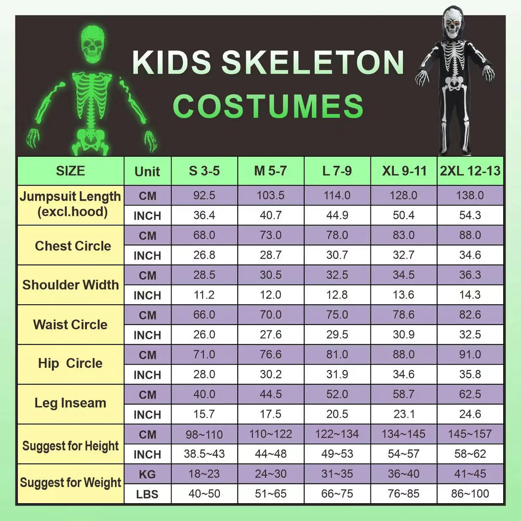 Sincere Party Kids Skeleton Costume | Glow in the Dark Skeletons | Halloween Skeleton Costumes | For Boys and Girls 7-9years | White Gid Skeleton -# BOAA111310001