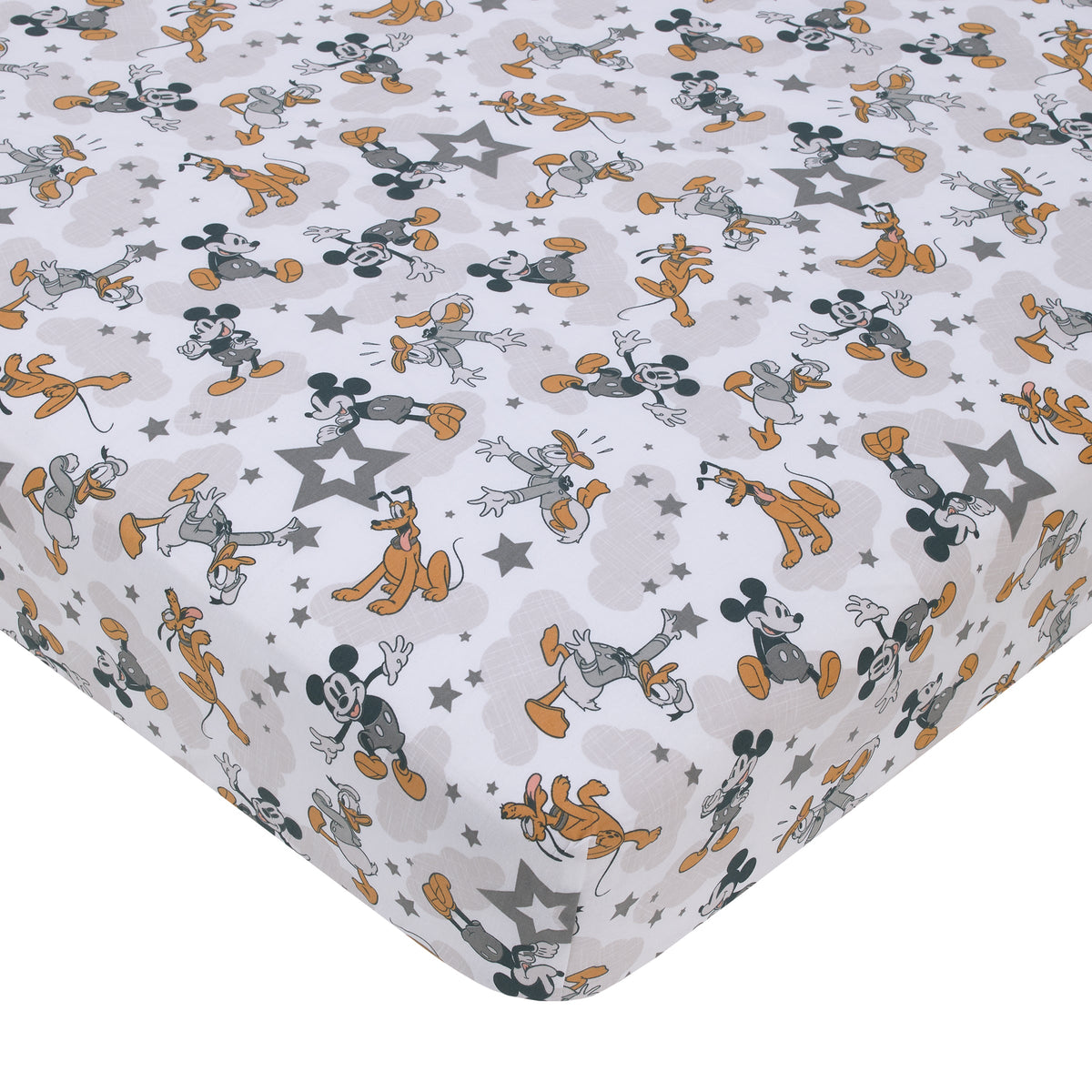 Mickey Mouse Love Mickey Gray, Navy, and Tan Donald Duck and Pluto, Clouds and Stars 3 Piece Nursery Crib Bedding Set - Comforter, Fitted Crib Sheet, and Crib Skirt