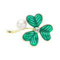 St Patrick's Day Clover Pearl Pin Brooch Green Clover Brooch Pin