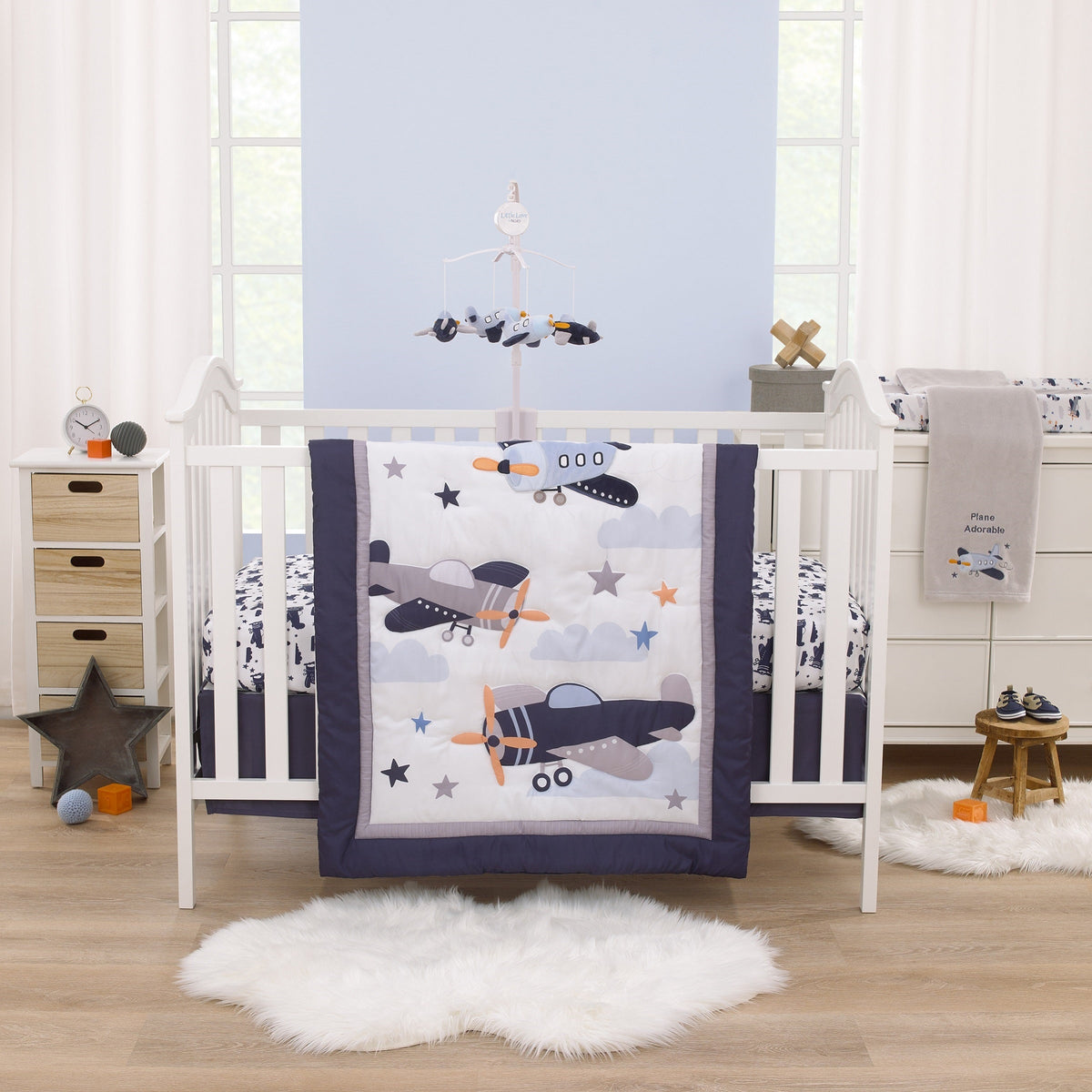 Soar High Little One Gray and Light Blue Airplane Super Soft Baby Blanket