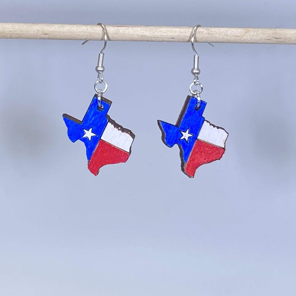 Texas State Flag Wooden Dangle Earrings | Patriotic Jewelry