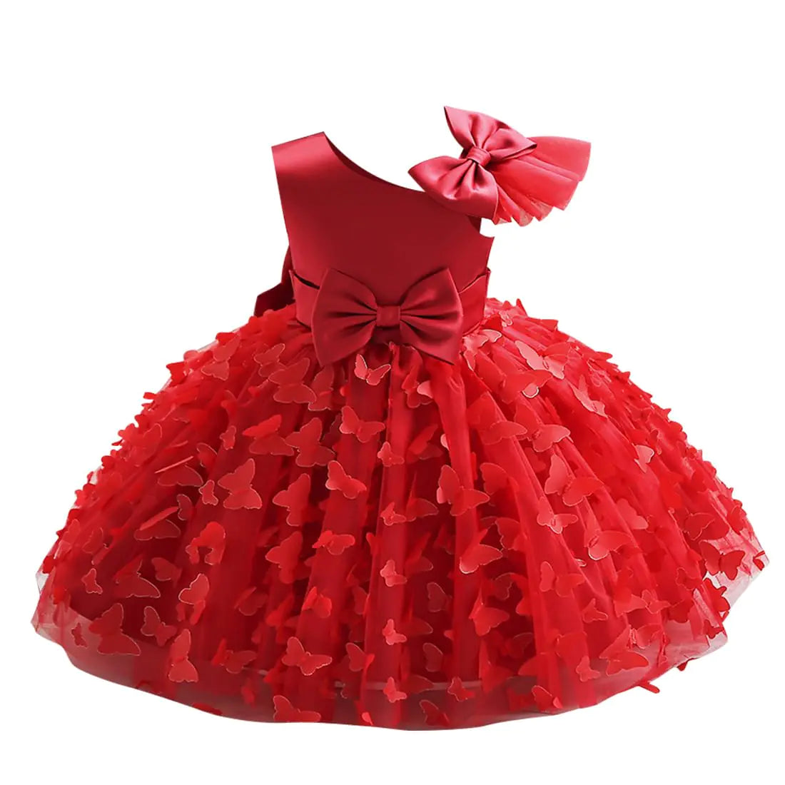 Toddler Baby Girl Pageant Dress-Infant Wedding Flower Girl Dress-Bowknot Stain Tulle Butterfly Birthday Party Dress-Princess Tutu Dresses for Photoshoot - Wine Red - 3-4 T - # GIAA211710031