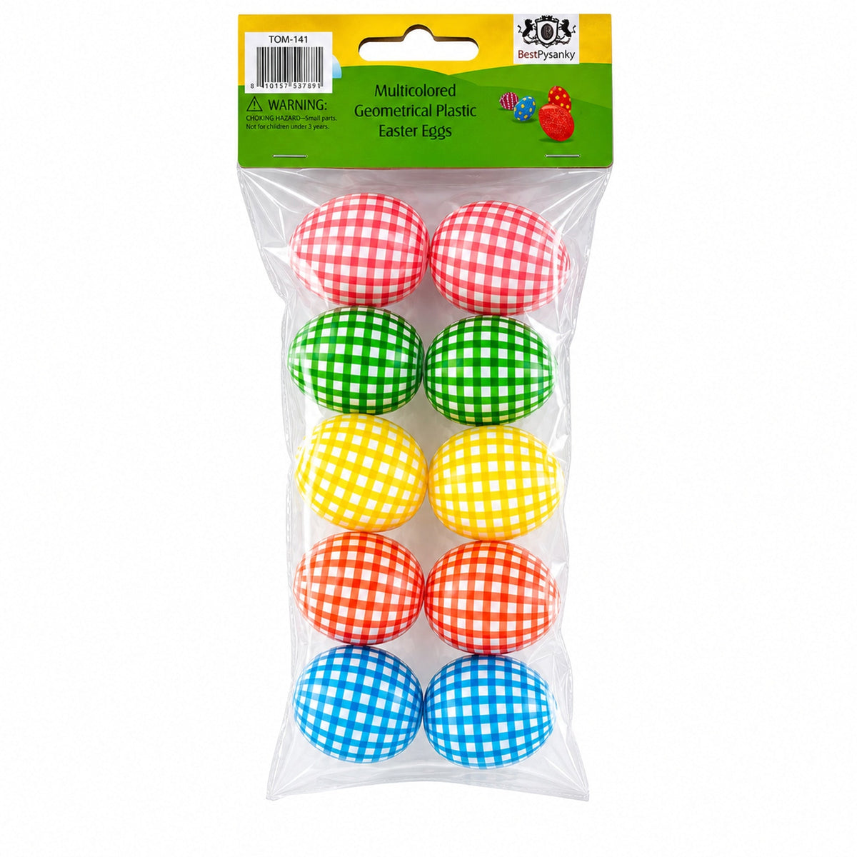 Set of 10 Gingham Checkered Plastic Easter Eggs - Fillable Hunt Decor 2.25 Inches