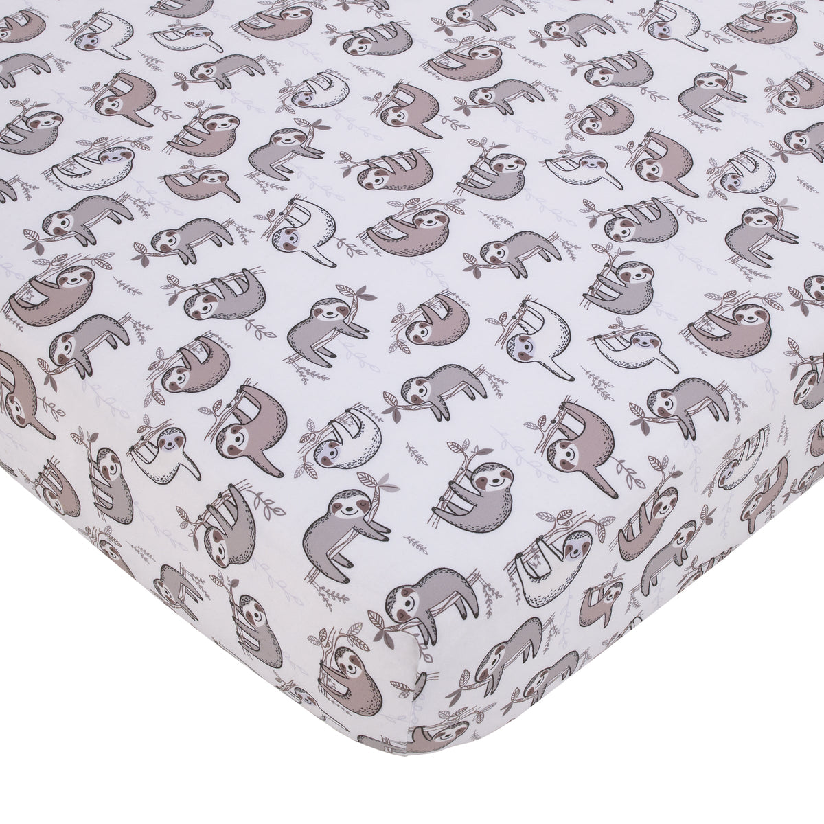 Sloth Let's Hang Out Grey, White and Charcoal 3 Piece Nursery Crib Bedding Set - Comforter, Crib Sheet, Dust Ruffle