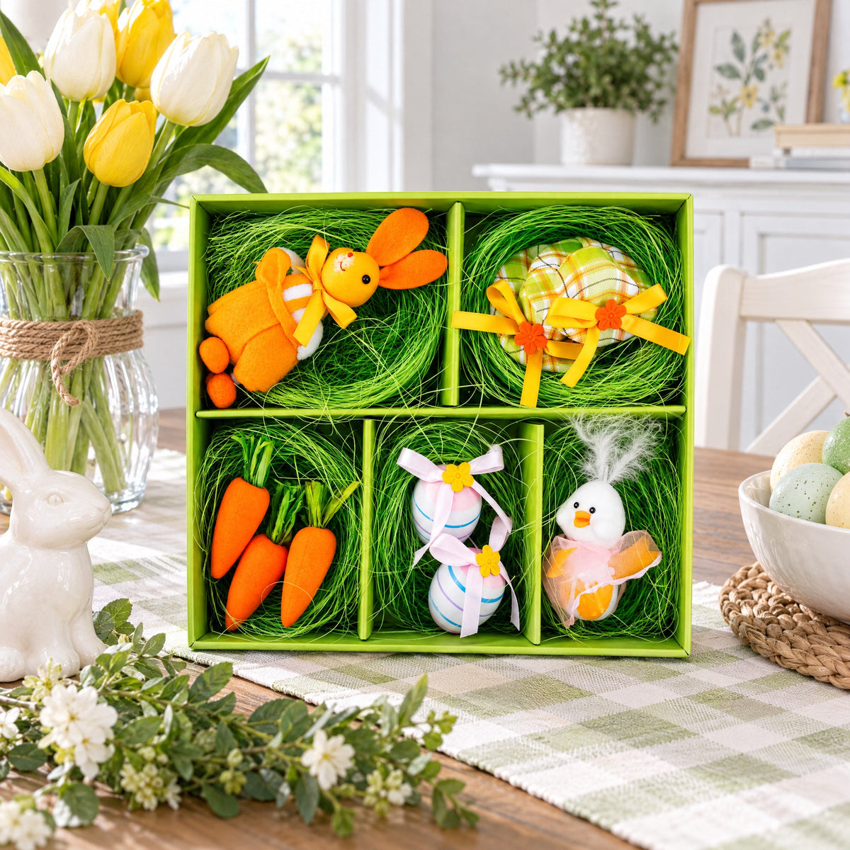 Set of 9 Easter Nest Figurine Accents - Spring Table Display 4 Inches