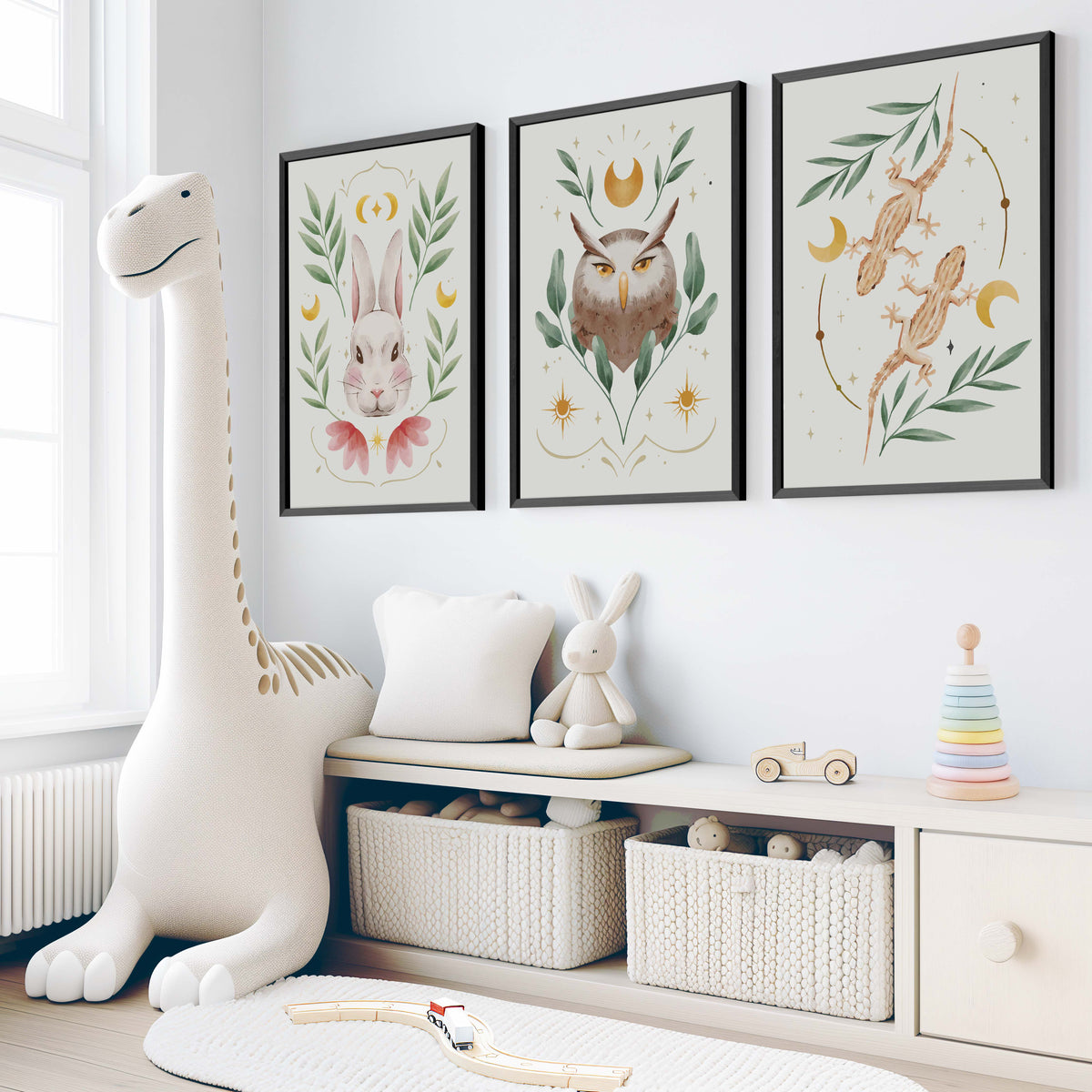 Vintage Nursery Art – Animal & Moon Wall Prints (3 Pieces)