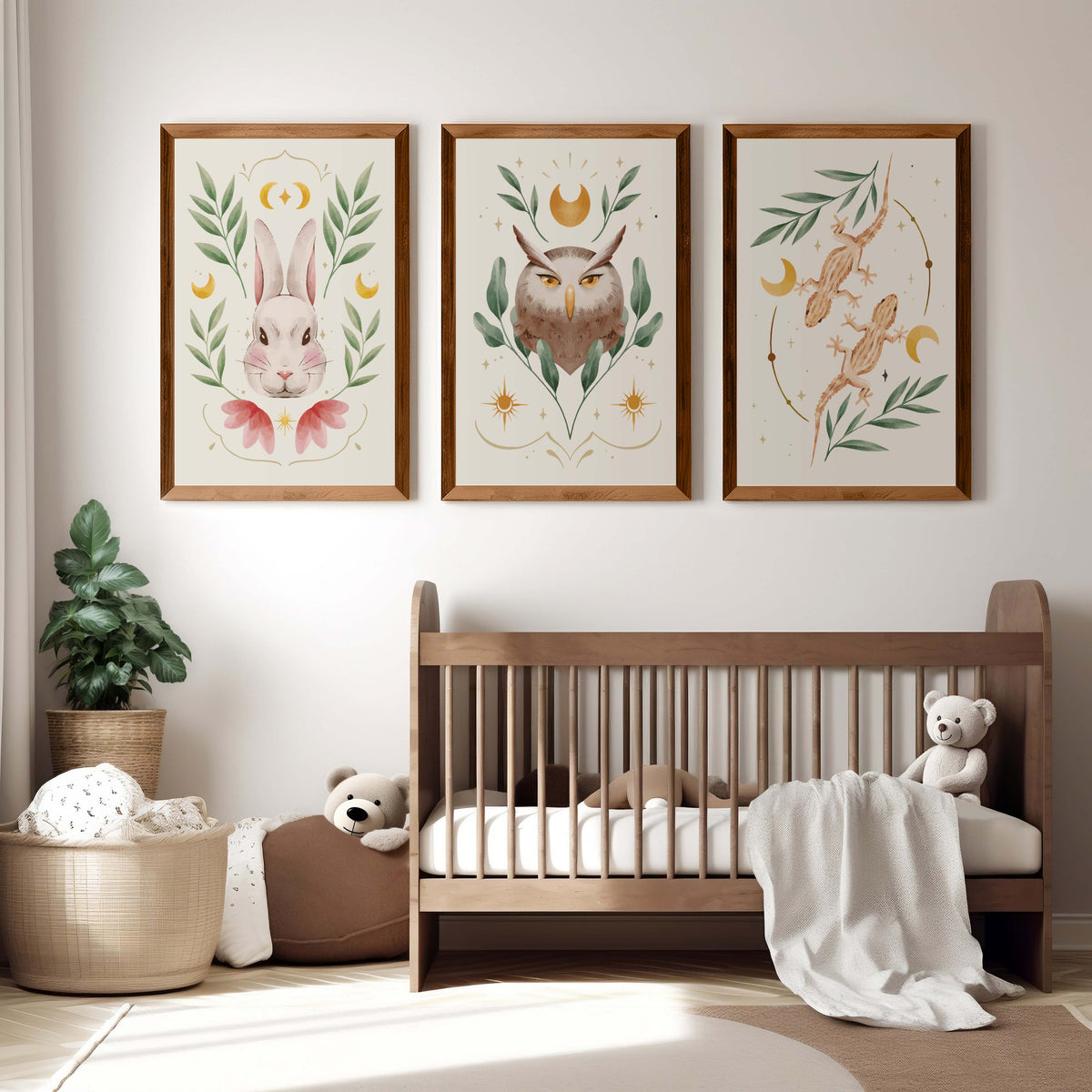 Vintage Nursery Art – Animal & Moon Wall Prints (3 Pieces)