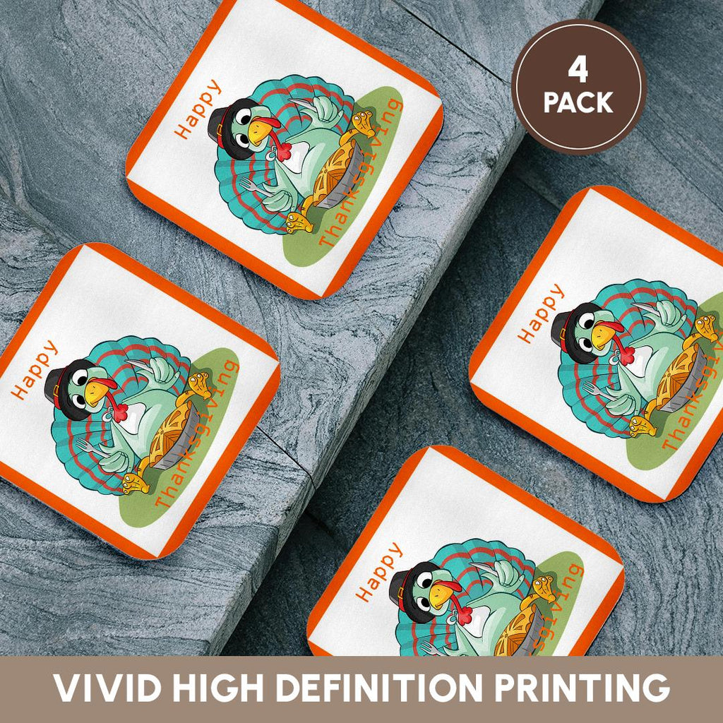 3dRose Thanksgiving - Image of Happy Thanksgiving Cartoon Turkey - Coasters (cst_262505)