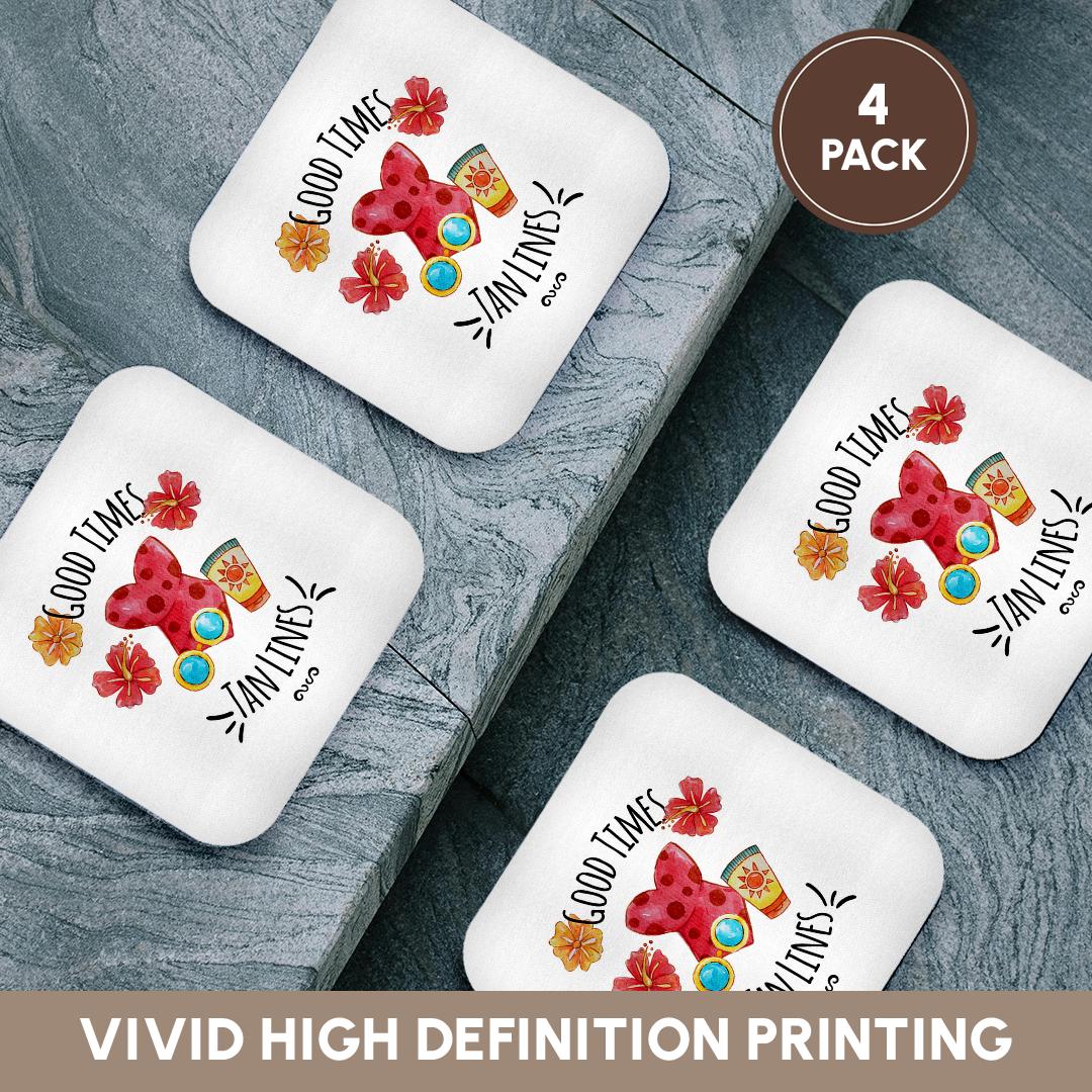 3dRose Uta Naumann Sayings and Typography - Aloha Summer Beach Flower Illustration Typography-Good Times Tan Lines - Coasters