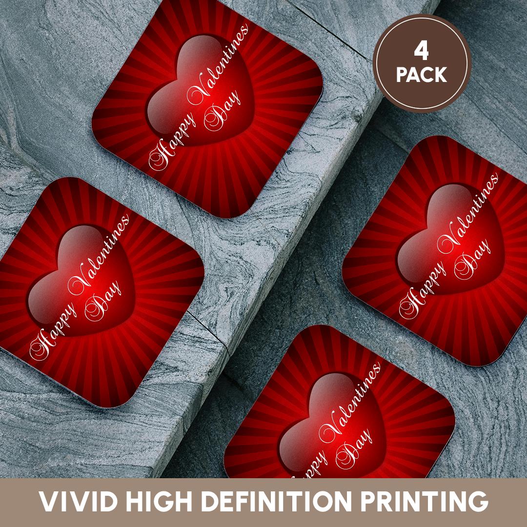 3dRose PS Holidays - Red Heart Happy Valentines Day - Coasters (cst_164639)