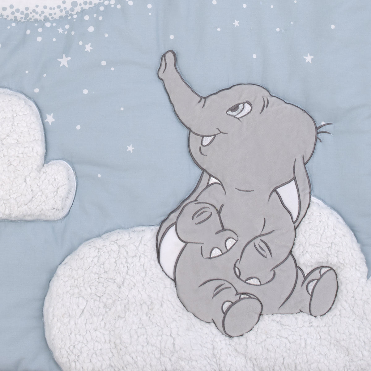 Dumbo Sweet Little Baby Light Blue, Gray, and White Storks, Stars, Clouds and Moon 3 Piece Nursery Crib Bedding Set - Comforter, 100% Cotton Fitted Crib Sheet and Crib Skirt