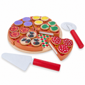 Set of 27 Wooden Pieces Make a Pizza with Toppings & Kitchen Tools