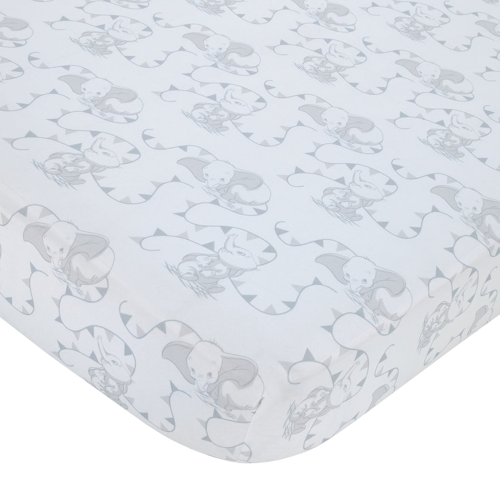 Disney Dumbo Hello Baby Grey and White Circus Banner 3 Piece Nursery Crib Bedding Set - Comforter, Fitted Crib Sheet, and Crib Skirt