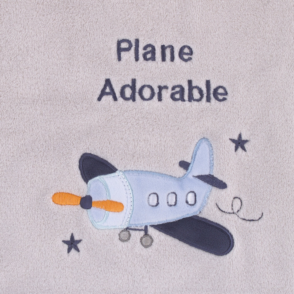 Soar High Little One Gray and Light Blue Airplane Super Soft Baby Blanket