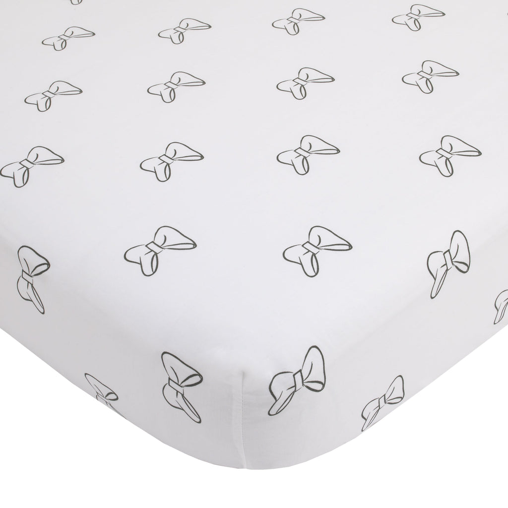Disney Minnie Mouse 6 Piece Nursery Crib Bedding Set, Comforter, Two 100% Cotton Fitted Crib Sheets, Dust Ruffle, Baby Blanket, Changing Pad Cover, Pink, Grey & White
